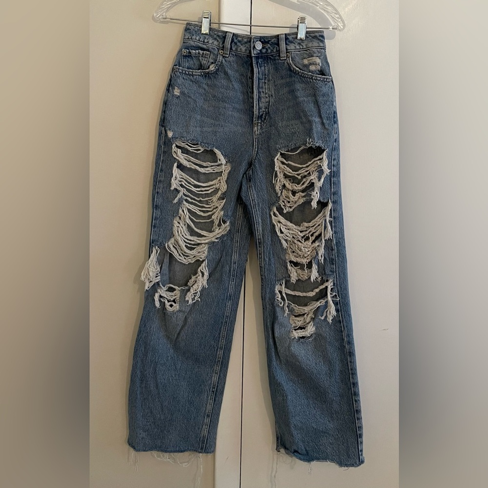 Garage Ripped Wide Leg Jeans